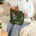 Personalisierte Cord Tragetasche mit Geburtsblumen und Namen | Großes Fassungsvermögen | Shopper | Tote Bag | Geburtstag Muttertag Geschenk für Frauen