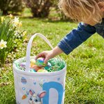 Personalisiertes Osterkörbchen aus Leinwand mit Häschen-Motiv Initiale und Namen süßes Osternest Eiersuche-Zubehör Ostern Geschenk für Jungen Mädchen