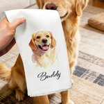 Personalised Watercolor Style Pet Photo Tea Towel with Name Kitchen Decor Daily Use Anniversary Gift for Pet Owners