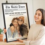 Personalized The Besties Times Newspaper Design Photo Canvas Painting with Text Home Decor Birthday Gift for Best Friend
