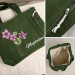 Personalisierte Cord Tragetasche mit Geburtsblumen und Namen | Großes Fassungsvermögen | Shopper | Tote Bag | Geburtstag Muttertag Geschenk für Frauen