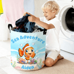 Cestino personalizzato con nome per animali marini del cartone animato e organizzatore di giocattoli Regalo di compleanno per bambini e genitori