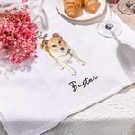 Personalised Watercolor Style Pet Photo Tea Towel with Name Kitchen Decor Daily Use Anniversary Gift for Pet Owners