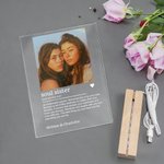 Personalized Best Friend Photo 4-Colour Acrylic LED Night Light with Name and Wooden Base Birthday Bridesmaid Anniversary Gift for Besties Sisters
