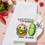 Personalized Cute Food Pattern Super Absorbent Waffle Tea Towel with Name Kitchen Decor Anniversary Valentine's Day Gift for Couple