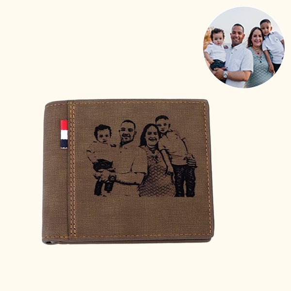 Personalised Engraved Photo Leather Wallet with Text Father's Day Birthday Gift for Men