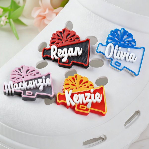 Personalised 3D-Printed Loudspeaker Pom Pom Design Shoe Charm with Name Shoes Decoration Gift for Cheerleaders