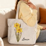 Personalisierte Cord Tragetasche mit Geburtsblumen und Namen | Großes Fassungsvermögen | Shopper | Tote Bag | Geburtstag Muttertag Geschenk für Frauen