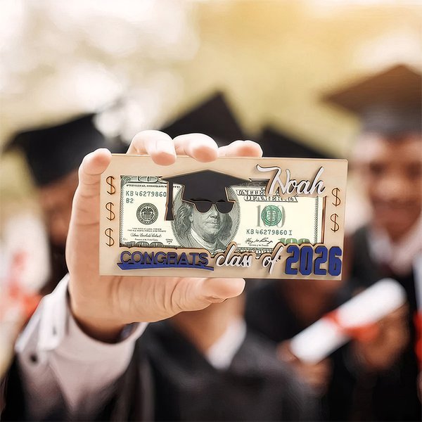 Casquette de graduation personnalisée Porte-monnaie en bois avec nom Cadeau de fête pour les diplômés de la classe 2026