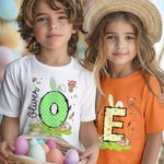 Spersonalizowana koszulka dziecięca Cute Bunny Initial 100% bawełna z imieniem i nazwiskiem Wielkanocne polowanie na jajka Wielkanocny prezent dla chłopców i dziewczynek