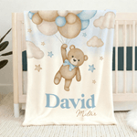 Personalisierte Babydecke mit Bärchen auf Reisen | mit Namen | Aquarell-Stil | Wohndeko | Geburtstag Babyparty Taufe Geschenk für Babys Kinder