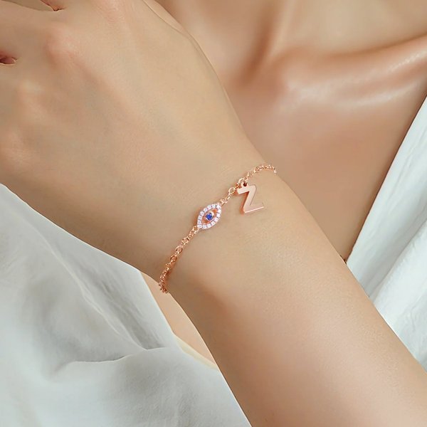 Personalized Evil Eye Initial Bracelet Birthday Anniversary Gift for Friend Family