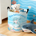 Cestino personalizzato con nome per animali marini del cartone animato e organizzatore di giocattoli Regalo di compleanno per bambini e genitori