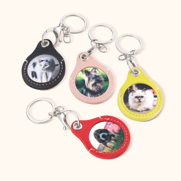 Personalised Pet Photo Leather Keychain with Message Memorial Sympathy Gift for Pet Lovers