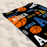 Toalla de playa personalizada extragrande de baloncesto con nombre e inicial regalo de vacaciones para jugadores y amantes del baloncesto