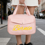Trousse de toilette portable multi-compartiments en cuir PU avec nom et initiale Cadeau d'anniversaire et de mariage pour les femmes