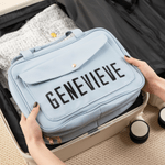 Trousse de toilette portable multi-compartiments en cuir PU avec nom et initiale Cadeau d'anniversaire et de mariage pour les femmes