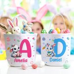 Personalisiertes Osterkörbchen aus Leinwand mit Häschen-Motiv Initiale und Namen süßes Osternest Eiersuche-Zubehör Ostern Geschenk für Jungen Mädchen