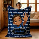 Personalised Cute Cartoon Little Black Boy Word Cloud Soft Throw Blanket with Name Home Decor Birthday Gift for Boys