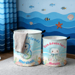 Cestino personalizzato con nome per animali marini del cartone animato e organizzatore di giocattoli Regalo di compleanno per bambini e genitori