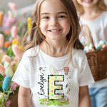 Spersonalizowana koszulka dziecięca Cute Bunny Initial 100% bawełna z imieniem i nazwiskiem Wielkanocne polowanie na jajka Wielkanocny prezent dla chłopców i dziewczynek