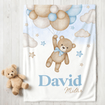 Personalisierte Babydecke mit Bärchen auf Reisen | mit Namen | Aquarell-Stil | Wohndeko | Geburtstag Babyparty Taufe Geschenk für Babys Kinder