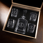 Personalized Vintage Geometric Frame Design Whiskey Decanter 4 Glasses Box Set with Engraved Initial and Name Birthday Gift for Men Whiskey Lovers