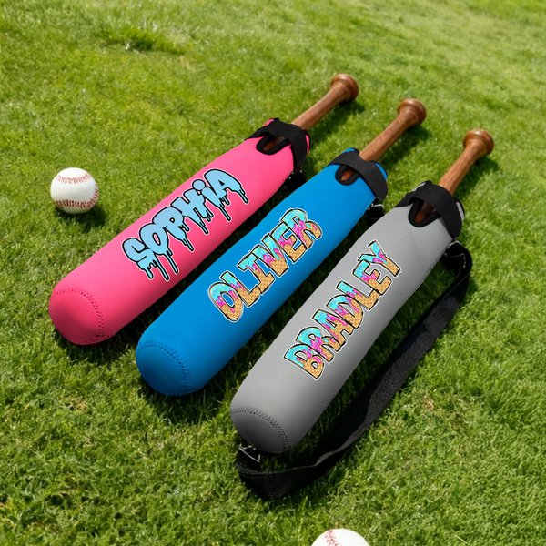 Personalized Ice Cream Drip Doodle Text Baseball Bat Cover with Hook and Loop Sports Essential Game Day Birthday Gift for Baseball Players