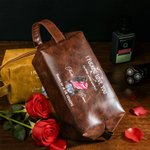 Personalised Cartoon Couple Character PU Leather Toiletry Bag with Name Travel Accessories Valentine's Day Birthday Gift for Couple