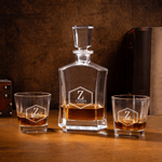 Personalized Vintage Geometric Frame Design Whiskey Decanter 4 Glasses Box Set with Engraved Initial and Name Birthday Gift for Men Whiskey Lovers
