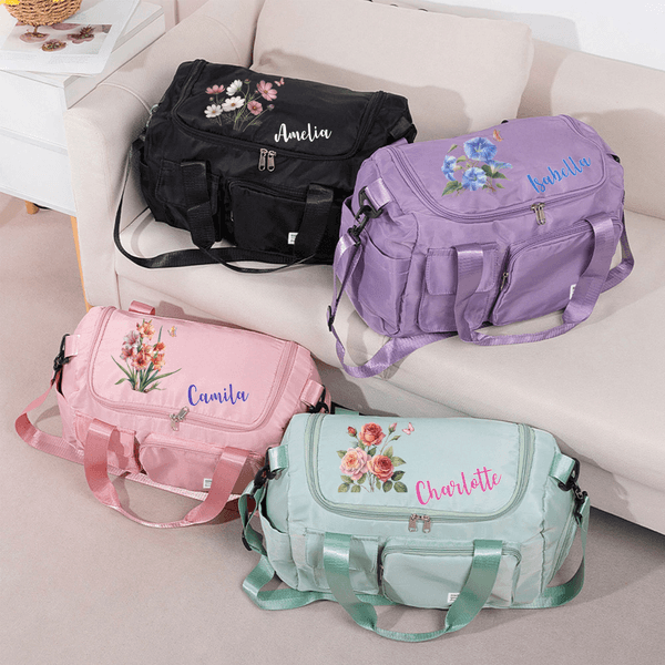 Henkilökohtainen Syntymä Kukka Multi-Compartment Suuri Travel Bag nimi ja olkahihna Travel Syntymäpäivä lahja naisille