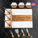 Personalised Engraved Name Date Acacia Marble Cutting Board Coaster Set with Ceramic Bowl Wooden Spoon Made in USA Housewarming Gift for Family