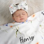 Personalisierte Wildblumen wickeln Decke Knoten Hut Stirnband mit Namen Kinderzimmer Dekor Baby Dusche Geburtstag Geschenk für neugeborenes Baby