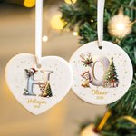 Personalised Reindeer Christmas Tree Initial Ceramic Christmas Ornament with Name and Year Christmas Decor Gift for Family Friends