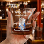 Personalisierte lustige Cartoon-Charakter Rückansicht 10 oz Rock Whisky Glas mit Namen Valentinstag Jahrestag Geburtstag Geschenk für Paare
