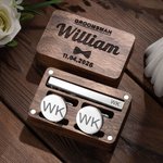 Personalizado grabado clip de corbata y gemelos conjunto con caja de madera Boda Cumpleaños Regalo para Hombres Groommen