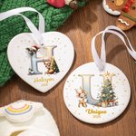Personalised Reindeer Christmas Tree Initial Ceramic Christmas Ornament with Name and Year Christmas Decor Gift for Family Friends