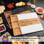 Personalised Engraved Name Date Acacia Marble Cutting Board Coaster Set with Ceramic Bowl Wooden Spoon Made in USA Housewarming Gift for Family