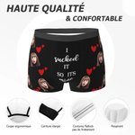 Sous-vêtement à cœurs et texte drôle personnalisé avec photo de visage - Cadeau d'anniversaire Saint-Valentin pour les hommes
