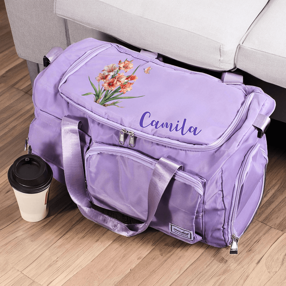 Henkilökohtainen Syntymä Kukka Multi-Compartment Suuri Travel Bag nimi ja olkahihna Travel Syntymäpäivä lahja naisille 2