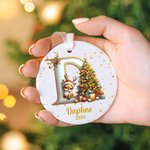 Personalised Reindeer Christmas Tree Initial Ceramic Christmas Ornament with Name and Year Christmas Decor Gift for Family Friends