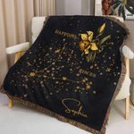 Spersonalizowany znak zodiaku Konstelacja Kwiat narodzin Miękki koc do rzucania z imieniem i frędzlami Wystrój domu Urodziny Rocznica Prezent dla przyjaciela rodziny