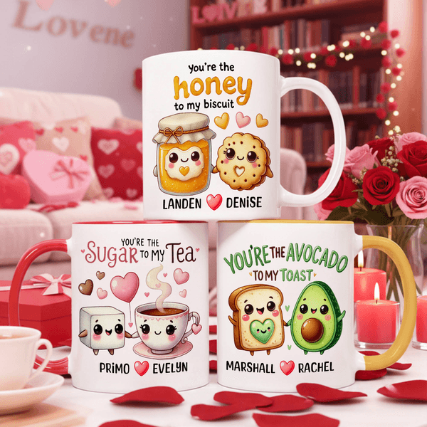 Personalized Perfect Match Foodie Couple Design 11 oz 15 oz Ceramic Mug with Name and Coaster Valentine's Day Birthday Gift for Her Him