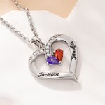 Personalised Forever Together Heart Pendant Sterling Silver Necklace with Double Birthstones and Engraved Names Valentine's Day Gift for Women