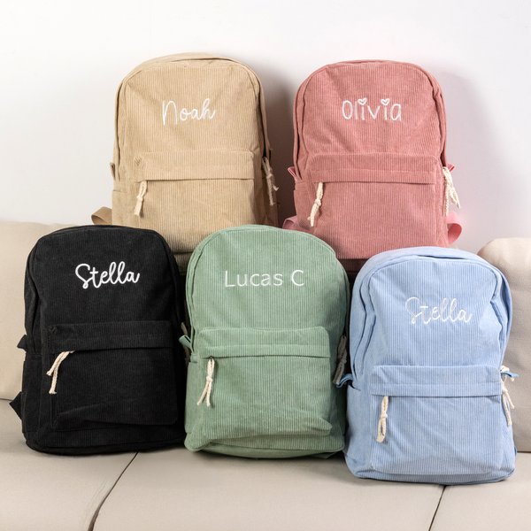 Personalised Multicolor Corduroy Toddler Backpack with Embroidered Name Birthday Back to School Gift for Kids Toddlers