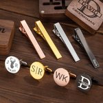 Personalizado grabado clip de corbata y gemelos conjunto con caja de madera Boda Cumpleaños Regalo para Hombres Groommen