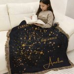 Spersonalizowany znak zodiaku Konstelacja Kwiat narodzin Miękki koc do rzucania z imieniem i frędzlami Wystrój domu Urodziny Rocznica Prezent dla przyjaciela rodziny