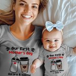Personalised Cute Bear Bunny Fantasy Unicorn 100% Cotton Baby Bodysuit T-shirt Matching Outfit with Name First Mother's Day Gift for Newborn New Mom