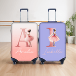 Personalized Cartoon Ballerina Girl Initial 18-32 Inches Luggage Cover with Name Travel Accessories Birthday Gift for Family Friends