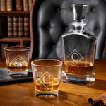 Personalized Vintage Geometric Frame Design Whiskey Decanter 4 Glasses Box Set with Engraved Initial and Name Birthday Gift for Men Whiskey Lovers